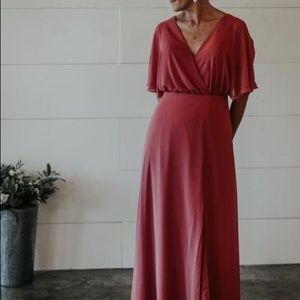 Rose Flutter Sleeve Chiffon Maxi Gown